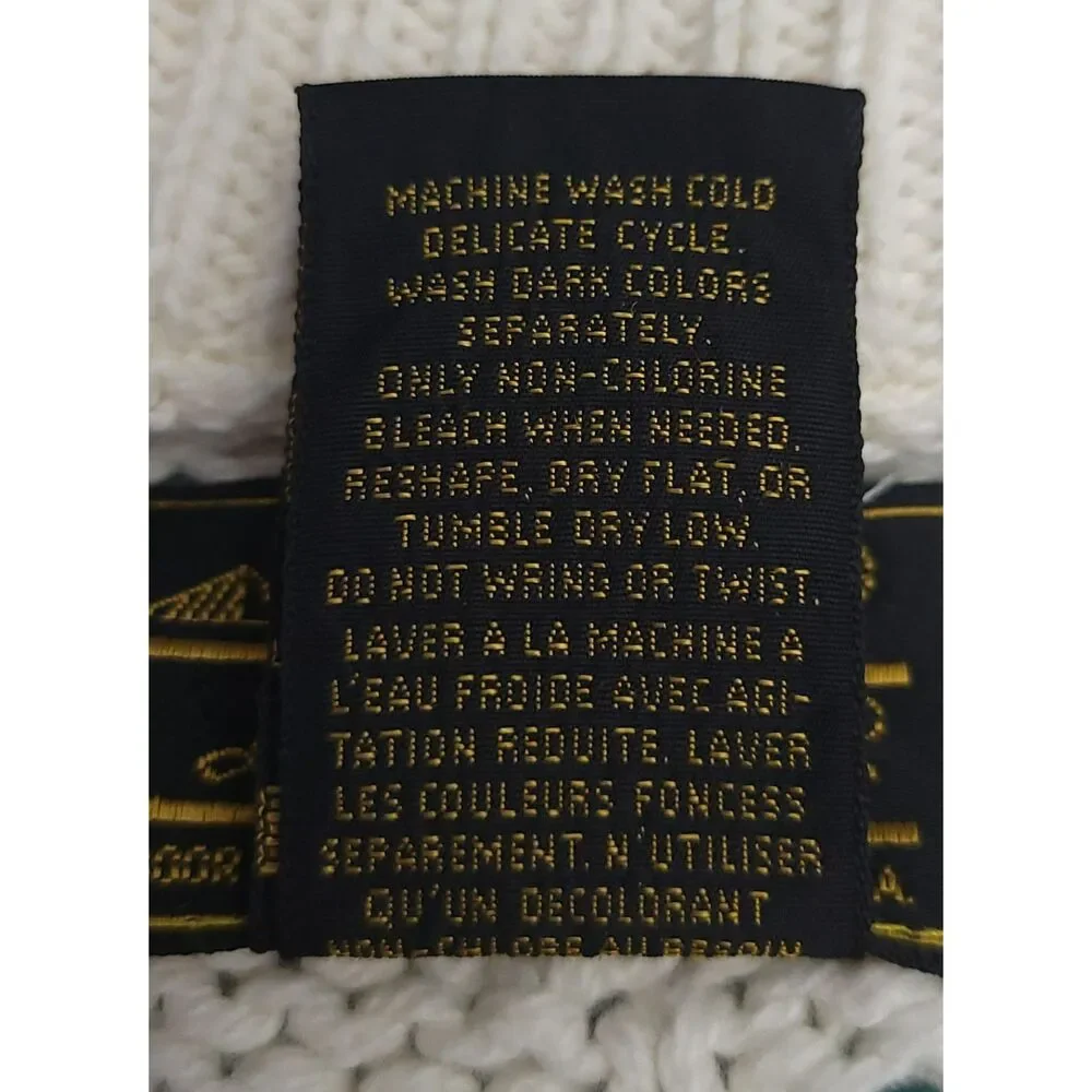 VTG Eddie Bauer Mens Outdoor Outfitter Cotton‎ Knit Sweater M Cream Green USA - Picture 6 of 8